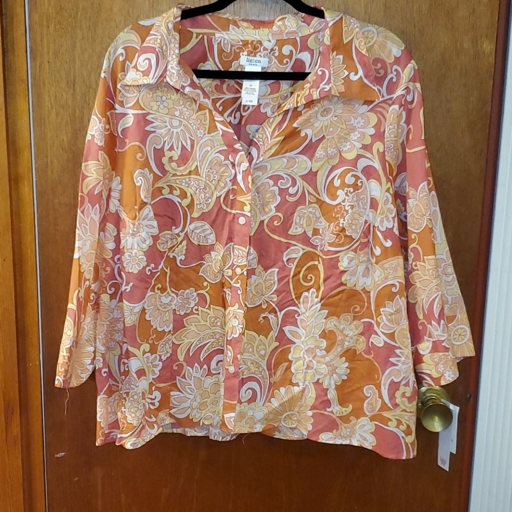 Liz & co melon floral blouse 2XL NWT